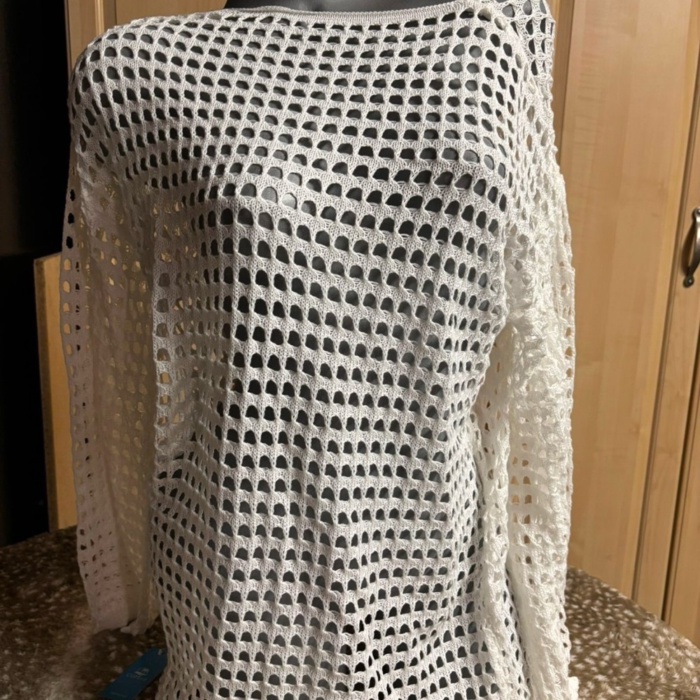 White Crochet Knit Sweater